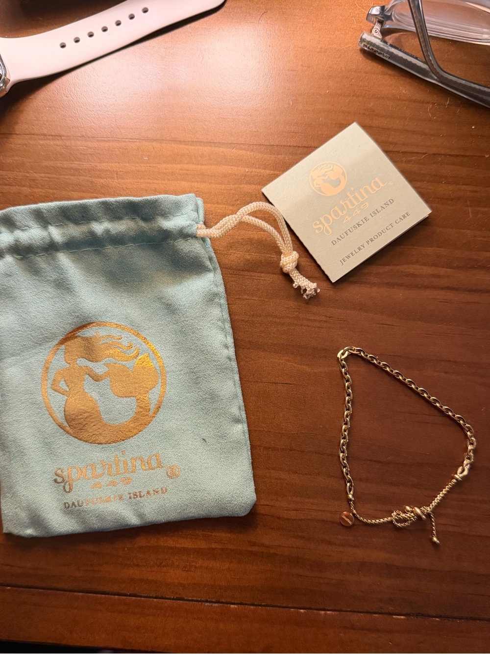 Adjustable waterproof gold anchor chain bracelet by Spartina 449-